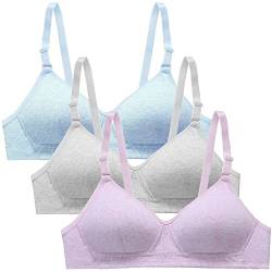 Sunvivid Teenager Mädchen BH 3er Baumwolle Sport Softbra Bralette Ohne Bügel Nahtlose Gepolsterte Unterwäsche mit abnehmbaren Pads für 12-18 Jahre Kinder und Damen von Sunvivid