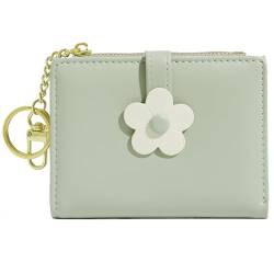 Kleine niedliche dreifach gefaltete Brieftasche, schlanke Brieftasche, ID/Foto-Fenster, Kartenhalter mit 3D-Blumenmuster-Schnalle für Frauen und Mädchen, Zgreen, Blume von Sunwel Fashion