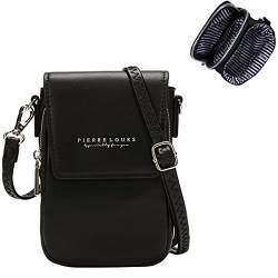 Sunwel Fashion Doppelte Fächer Handytasche Reißverschlusstasche mit 5 Kreditkartenfächern, Umhängetasche für Damen, Schwarz von Sunwel Fashion
