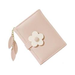 Sunwel Fashion Kleine Brieftasche für Ausweis, Fotofenster, 7 Kreditkartenfächer, mit 3D-Blumen- und Blatt-Anhänger für Frauen und Mädchen, Pink, Blume von Sunwel Fashion