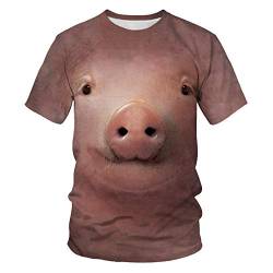 Herren T-Shirt 3D-Druck Rundhalsausschnitt Casual Streetwear Kurzarm Tops T-Shirts Paar Outfit Geschenk,Süßes Schwein,XXL von Sunxciast