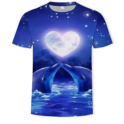 Herren T-Shirt 3D-Druck Rundhalsausschnitt Casual Streetwear Kurzarm Tops T-Shirts Paar Outfit Geschenk,Zwei Delfine,XXL von Sunxciast