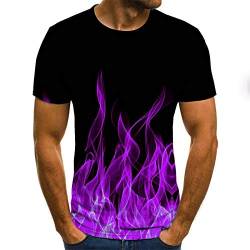 Lila Flamme Männer T-Shirt Sommer Lässig Schwarz 3D Männer T-Shirt T-Shirt Top Street Kleidung Kurzarm,4XL von Sunxciast