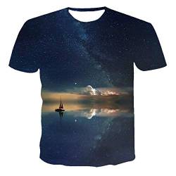 Sommer Herren T-Shirt 3D Galaxy Print Shirt Jugend Sternenhimmel Kleidung Street Sports Kleidung Kurzarm Paar Outfit,XL von Sunxciast