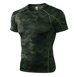 Sunxia Kompressionsshirt Herren Kurzarm Sportshirt Herren Laufshirt Funktionsshirt Schnelltrocknendes Trainingsshirt für Männer Camouflage-Grün L von Sunxia