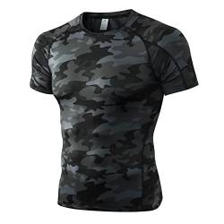 Sunxia Kompressionsshirt Herren Kurzarm Sportshirt Herren Laufshirt Funktionsshirt Schnelltrocknendes Trainingsshirt für Männer Camouflage-Schwarz XL von Sunxia