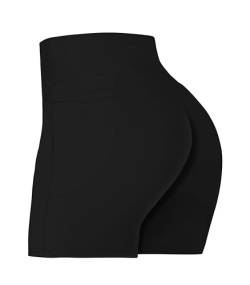 Sunzel 20,3 cm / 12,7 cm / 7,6 cm Bikershorts für Damen mit Taschen, hohe Taille Yoga Workout Shorts, 5" Schwarz, Groß von Sunzel