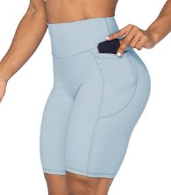 Sunzel 25,4 cm Biker-Shorts für Damen mit Taschen, hohe Taille, Yoga-Workout-Shorts, 25,4 cm hellblau, Klein von Sunzel