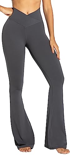 Sunzel Ausgestellte Leggings, überkreuzte Yogahose mit Bauchkontrolle, hoher Bund und weites Bein, grau dunkel, Groß von Sunzel