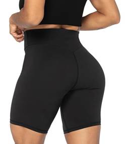 Sunzel Biker-Shorts mit hoher Taille für Damen, Keine Vordernaht, weich, Yoga, Workout, Fitnessstudio, Fahrrad, Shorts, Bauchkontrolle, Kniebeugenfest, Schwarz, Mittel von Sunzel