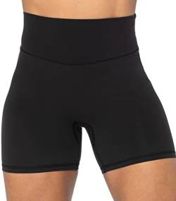 Sunzel Biker-Shorts mit hoher Taille für Damen, keine Vordernaht, weich, Yoga, Workout, Fitnessstudio, Fahrrad, Shorts, Bauchkontrolle, Kniebeugenfest, Schwarz, Groß von Sunzel