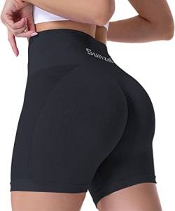 Sunzel Butt Scrunch nahtlose Shorts, Damen 12,7 cm Workout-Shorts, hohe Taille, Stretch-Booty-Shorts für Fitnessstudio/Yoga/Laufen/Radfahren, Black Grey, Mittel von Sunzel