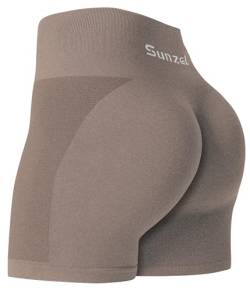 Sunzel Butt Scrunch nahtlose Shorts, Damen 12,7 cm Workout-Shorts, hohe Taille, Stretch-Booty-Shorts für Fitnessstudio/Yoga/Laufen/Radfahren, Kaffee, Mittel von Sunzel