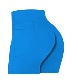 Sunzel Damen Biker Shorts in High Waist Bauchweg mit tiefen Taschen, Klassisches Blau, Mittel von Sunzel