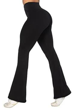 Sunzel Damen Leggings mit Bauchkontrolle, gekreuzter Taille und weitem Bein, Schwarz, M von Sunzel