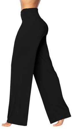 Sunzel Damen-Yogahose mit weitem Bein und hoher Taille, Bauchkontrolle, Bootcut-Hose für Workout, Training, Laufen, Schwarz, Groß von Sunzel