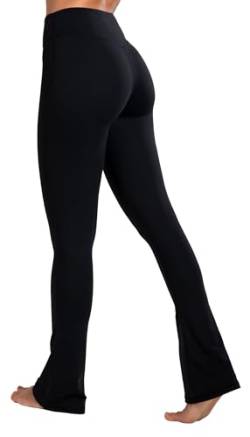 Sunzel Elerib Gerippte Crossover-Leggings für Damen, hohe Taille, Bauchkontrolle, lässig, Bootcut, ausgestellte Yogahose, Schwarz, X-Groß von Sunzel