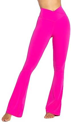 Sunzel Flare Leggings, Crossover Yogahose mit Bauchkontrolle, hoher Taille und weitem Bein, Knallpink (Hot Pink), Groß von Sunzel