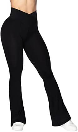 Sunzel Flare Leggings, Crossover Yogahose mit Bauchkontrolle, hoher Taille und weitem Bein, Schwarz, Groß von Sunzel