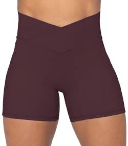 Sunzel Nunaked Crossover-Biker-Shorts für Damen, ohne Vordernaht, V-Ausschnitt, hohe Taille, Yoga, Workout, Fitness-Shorts mit Bauchkontrolle, Schokoladenbraun, X-Groß von Sunzel