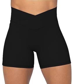 Sunzel Softmax Crossover Biker Shorts für Frauen, V Criss Cross High Waist Yoga Workout Gym Shorts mit Tummy Control,eisenhaltig M von Sunzel