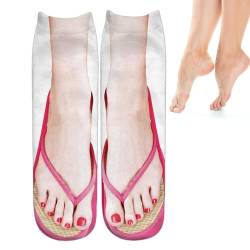 Socken mit Maniküre-Druck, Lustige Fli-p Flop Print Socken, Socken mit 3D-Muster Socken für Damen von Supatmul