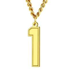 Supcare 18k vergoldet Zahl Ein Kette Damen Nummer 1 Anhänger Halskette für Männer Jungen Hip Hop Rapper Charm Halskette Modeschmuck Accessoire aus Edelstahl von Supcare
