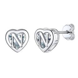 Supcare 925 Silber Ohrringe mit Buchstaben Frauen Initial N Buchstaben Herz Ohrstecker mit Zirkonia Letter Stud Initial Earrings Ohrschmuck Ohr Piercing Accessorie Modeschmuck für Street von Supcare