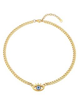 Supcare Böses Blick Auge Anhänger Mädchen Goldkette Evil Eye Halskette Panzer Kette mit Türkisches Auge Teufelsauge Choker Nazar Boncuk Kette Kettenanhänger Memorial Glückskette Schmuck für Freundin von Supcare