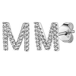 Supcare Damen Frauen Initial M Ohrringe Buchstabe Ohrstecker mit Zirkonia Anfangsbuchstaben S925 Letter Alphabet Earrings Ohrschmuck Schmuck für Mama Halloween von Supcare