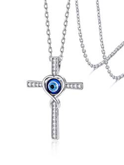 Supcare Damen Herren Evil Eye Halskette Böse Blick Nazar Auge Vintage Kreuzkette-Anhänger Kette Glücksschmuck für Mädchen aus 925 Sterling-Silber Style D-Unendliches Kreuz von Supcare