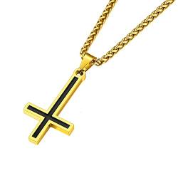 Supcare Damenkette Umgekehrt Invertiert Kreuz Kette Petruskreuz Anhänger Kreuzkette Cross Necklace Mens Goldkette Satan Jesus Kreuz Umkehrung Kette Halskette Katholizismus Modeschmuck für Frauen von Supcare