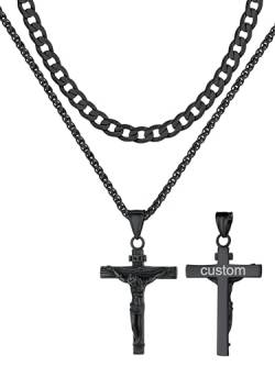 Supcare Doppelkette Herren Kette mit Kreuz Anhänger Kommunion Kreuzkette Religiöse Anhänger 2Pcs Layered Halskette INRI Jesus Kette Kreuz Kruzifix Kette mit Gravur Kreuzanhänger Schmuck für Jubiläum von Supcare