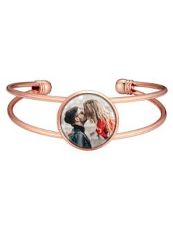 Supcare Frauen Armband mit Foto Öffnen Armband mit Gravur Bilder Damen Fotoarmbänder Kupfer Armband Rosegold Schmuck Armreif Armkette Charm Memorial Armbänder Personalisiert Modeschmuck für Weihnacht von Supcare