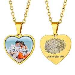 Supcare Halskette Damen/Herren Herz Schmuck 316L Personalized Gravur Edelstahl Dog Tag Anhänger mit Fingerabdruck/Foto/Textgravur Memorial Erkennungsmarke Kette Geschenk Valentinstag A-Herz-Gold von Supcare