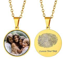 Supcare Halskette Damen/Herren Rund Schmuck 316L Personalized Gravur Edelstahl Dog Tag Anhänger mit Fingerabdruck/Foto/Textgravur Memorial Erkennungsmarke Sommer Kette Geschenk Souvenir A-Rund-Gold von Supcare