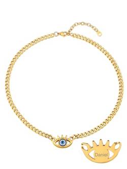 Supcare Halskette für Damen Blau Böses Blick Auge Anhänger Kette Gravur Text Kubanische Panzerkette Evil Eye Necklace Amulett Memorial Glückskette Teufelsauge Choker Kettenanhänger für Valentinstag von Supcare