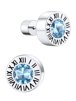 Supcare Herren Ohrstecker mit Römischen Ziffern Ohrringe Mann Geburtsstein März Aquamarin Ohrring Creolen Stud Earring Mens Rock Huggie Kreolen Ohrschmuck Wikinger Ohr Piercing Schmuck für Bruder von Supcare