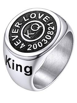 Supcare Herren Ring personalisierter Ring mit Namen Edelstahl Damen Round Siegelring Bandring Gravur Fingerring Modeschmuck für Valentinstag Halloween von Supcare