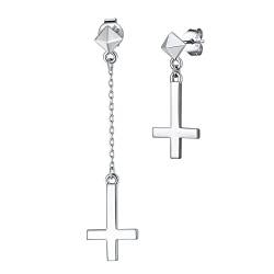 Supcare Jungen Ohrringe Invert Cross Ohrring Nickelfreie Ohrschmuck Silber 925 Asymmetrische Petruskreuz Ohrstecker mit umgekehrtem Kreuz für Damen Herren von Supcare