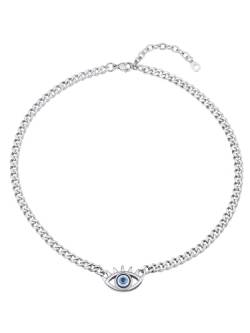 Supcare Kette für Damen Nazar Boncuk Halskette Panzerkette Böses Blick Auge Anhänger Evil Eye Necklace Silber Halsschmuck Teufelsauge Choker Glückskette Personalisiert Modeschmuck für Geburtstag von Supcare