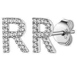 Supcare Kleine Ohrstecker mit Zirkonia Mädchen Alphabet Initial R Ohrringe Buchstaben S925 Silber Letter Alphabet Earrings Anfangsbuchstaben Personalisiert Modeschmuck für Verlobung Tochter von Supcare