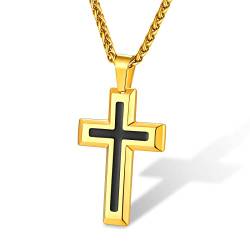 Supcare Kreuzkette Herren Damen Kreuzanhänger Halskette mit Kreuz Anhänger Edelsthal Männer Kette Christentum Schmuck Unisex Silber Kreuzanhänger A-Gold von Supcare