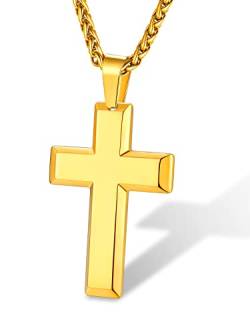 Supcare Kreuzkette Herren Damen Kreuzanhänger Halskette mit Kreuz Anhänger Edelsthal Männer Kette Christentum Schmuck Unisex Silber Kreuzanhänger C-Gold von Supcare