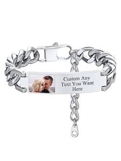 Supcare Men Love Bracelet Armband Silber Herren 316L Edelstahl Wristband Personalisiert Gravierbar Foto Text Custom Emorial Schmuck Armband für Damen Männer Vatertag 01-Silber von Supcare