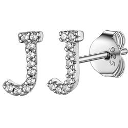 Supcare Ohrringe Buchstaben Mutter Mädchen Anfangsbuchstaben Initial J Ohrstecker mit CZ S925 Silber Letter Earrings Ohrschmuck Ohr Piercing Personalisiert Modeschmuck für Alltag Dating von Supcare