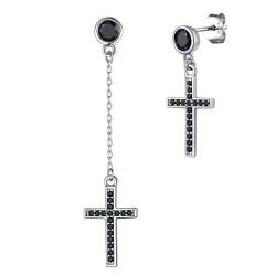 Supcare Ohrringe Silber 925 Hängend Kreuz Ohrringe Asymmetrische Ohrstecker Ohrhänger mit schwarzem Zirkonia Earring Men Mode Casual Schmuck für Weihnacht von Supcare