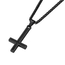 Supcare Personalisiert Kette für Herren Damen Petruskreuz Anhänger Halskette Upside Down Kreuz Umkehrung Kette Schwarzkette Simpel umgedrehtes Invertiert Kreuz Anhänger Kreuzkette Schmuck für Vater von Supcare