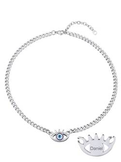 Supcare Personalisiert Kette mit Gravur Damen Glückskette mit Böses Blick Auge Anhänger Nazar Boncuk Kette Halskette Panzerkette Amulett Evil Eye Necklace Teufelsauge Choker Schmuck für Jahrestag von Supcare