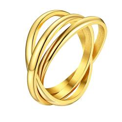 Supcare Ring Damen aus Edelstahl Verschlungene Silberring Frauen Bewegliche 3er Ringe 49 Gold Geschenke für Mädchen Herren von Supcare